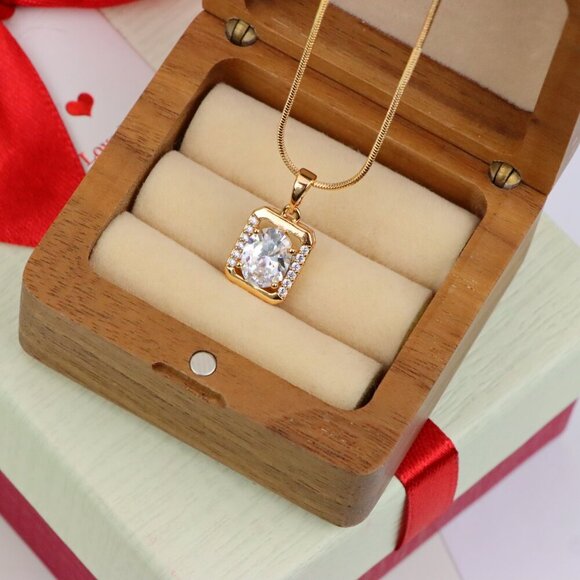 "Elegant Rose Gold Pendant with Oval CZ Center and Accent Stones, XPPT1443 - Picture 7 of 13